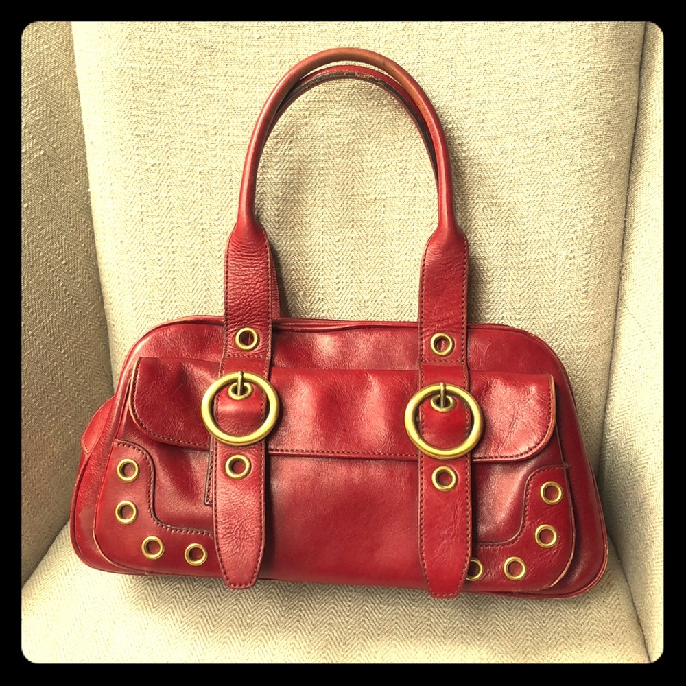 Red Leather Hobo Handbag
